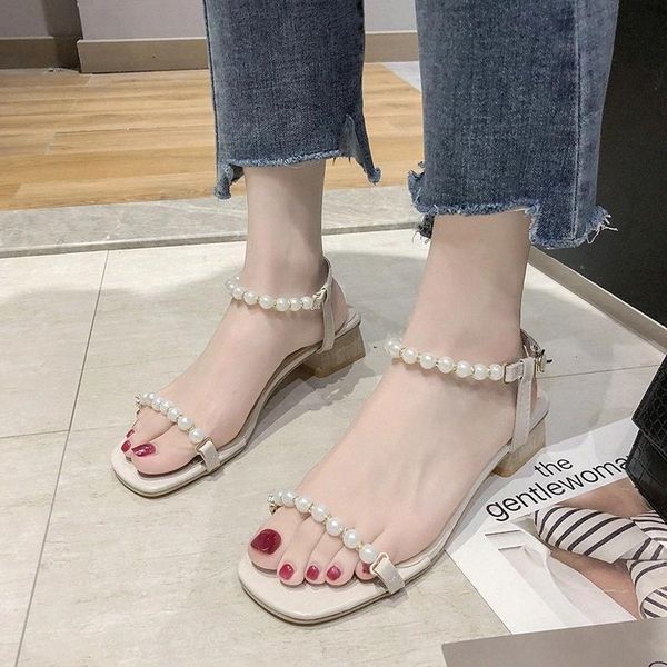

rimocy fashion string bead thick heel sandals women summer ankle strap gladiator sandalias woman high street casual shoes female #up10, Black
