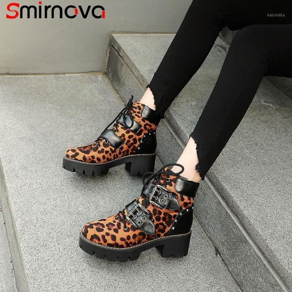

boots smirnova fashion ankle for women round toe lace up autumn winter platform classic motorcycles botos big size1, Black