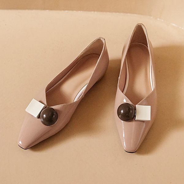 

female natural 2021 pumps 22-25cm ladies internet unique geometric decorative cow patent shoes joo9, Black