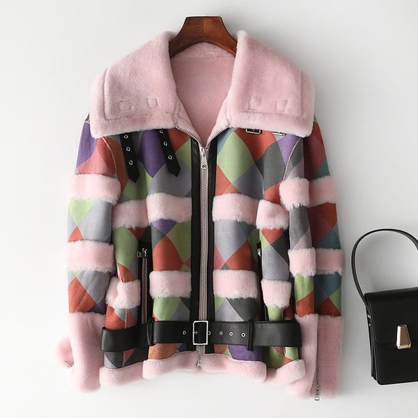 

women's fur & faux haining 2021 autumn winter lamb coat shearling woman coats cropped jacket bomber women, Black