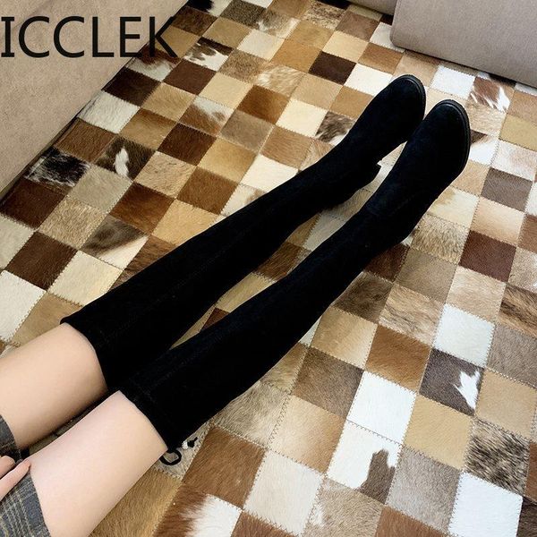 

2020 size 34-41 winter over the knee boots women stretch fabric thigh high woman shoes long bota feminina zapatos de mujer, Black