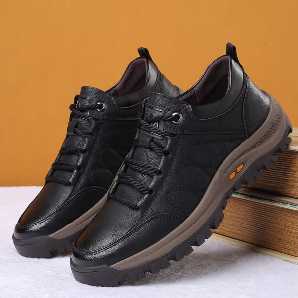 

2020 new casual super fiber leather shoes mens shoes autumn new trend outdoor sports mens work shoes, Black