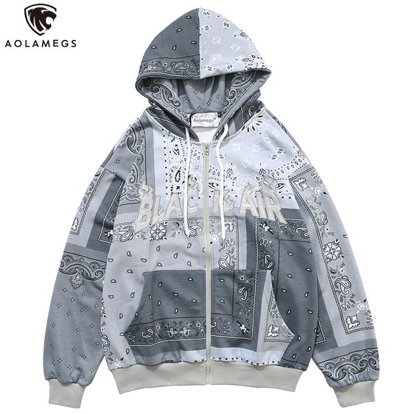 

aolamegs men zipper hoodies vintage totems letter embroidery streetwear casual baggy all-match autumn hooded sweatshirt coat men lj201027, Black