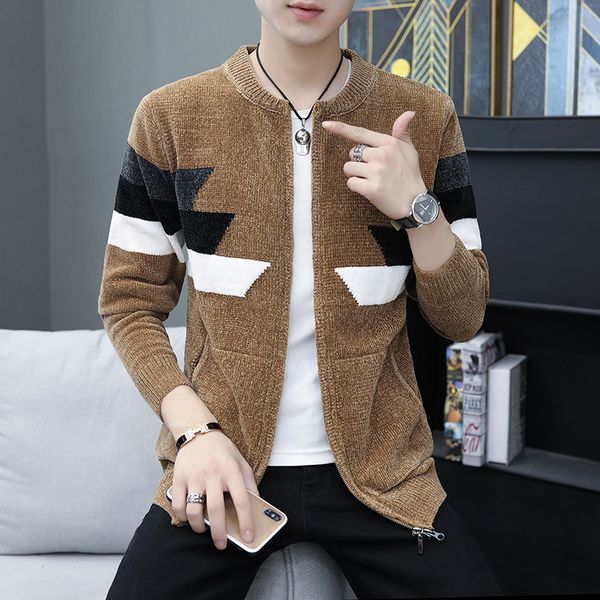 

fall and winter men's sweater warm cashmere zipper open-cardigan leisure knitted overcoat jacket kg-62, Black;brown