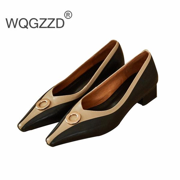 

2020 новой весны высоких каблуков женщины насосов из натуральной кожи смешанного цвета смешанного цвета насосов офиса женской обувь, Black