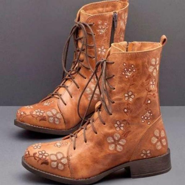 

women mid-calf boots mid heels pumps shoes woman autumn warm lace up vintage shoe chaussures femme zapatos mujer sapato, Black