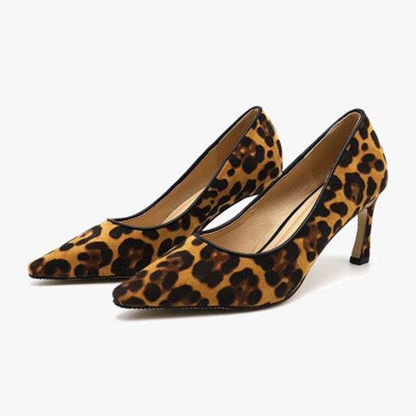 

women's shoes 2020 spring and autumn comfortable versatile 7cm high heels leopard pattern non-slip pointed thin shoes, Black