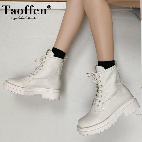 

boots taoffen short women lace up flat heel winter autumn shoes fashion usual woman footwear size 35-401, Black