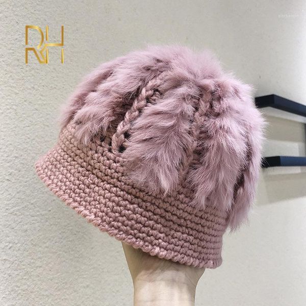 

winter faux fur hats for women elegant fur knitted warm snow hats ladies outdoor solid color beanies caps rh1