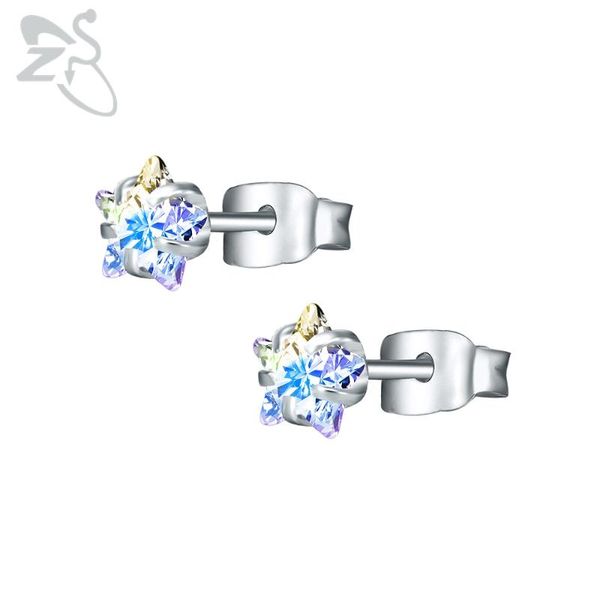 

stud zs 1 pair star ear studs cz crystal earrings rhinestone cartilage stainless steel zircon oorbellen, Golden;silver