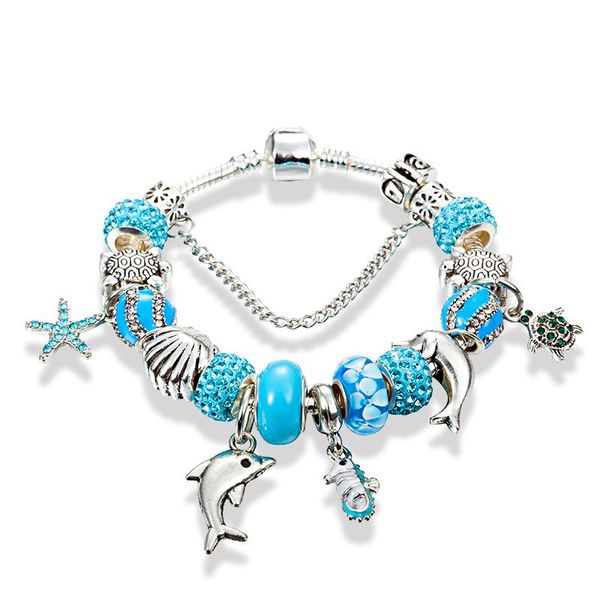 

annapaer brand fashion jewelry dolphin charm bracelet for women jewelry diy blue crystal diy beads bracelet gift b17065, Golden;silver
