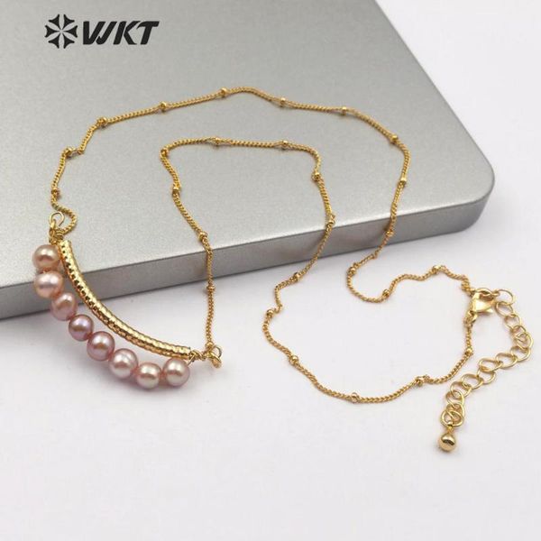 

pendant necklaces wt-jn102 natural freshwater pearl necklace white string with gold electroplated chain fashion jewel, Silver