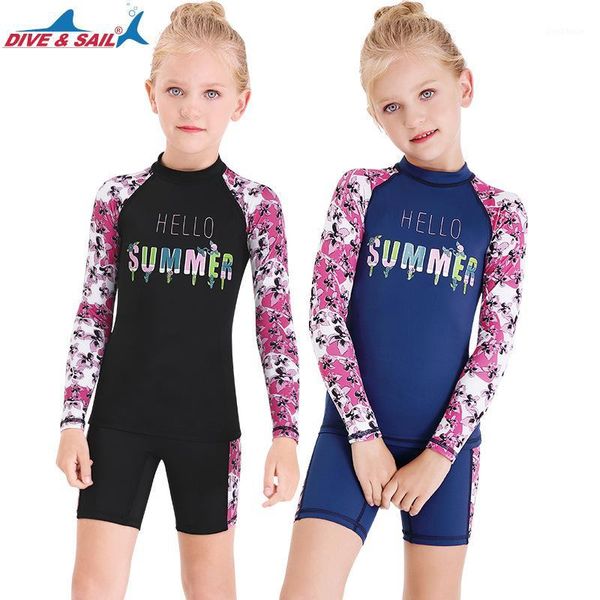 

children's swimwear girls two piece rash guard swimsuits kids sunsuit sets upf 50+ long sleeve dive skin for printed swimwear1