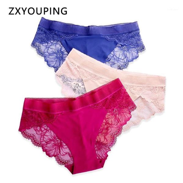 

3pcs/lot female transparent lace panties women underwear s-xl plus size briefs seamless lingerie soft ice silk panty, Black;pink