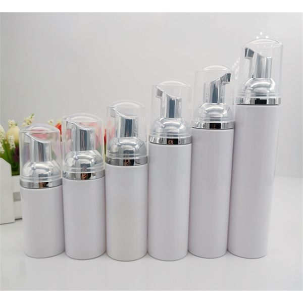 

10pcs/lot 30ml 60ml 80ml 100ml mini plastic foaming liquid soap dispenser silver pump bottles travel empty foam pump bottle 201013