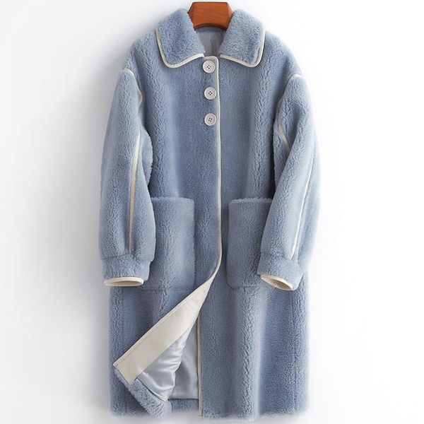 

women's fur & faux coat female autumn winter real clothes 2021 korean long sheep shearing women and jacket hiver 19f75416, Black