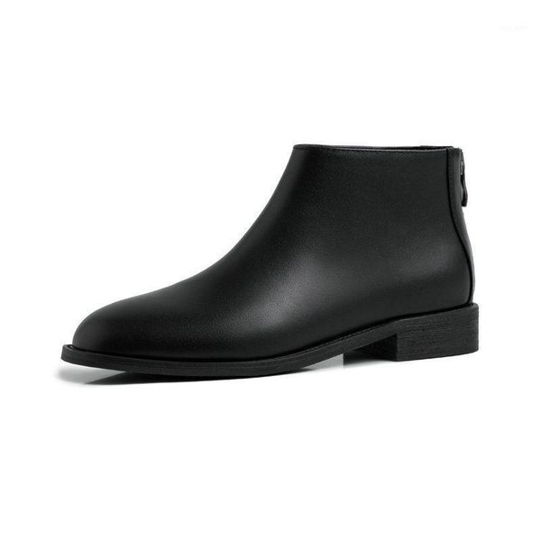 

fashion back zipper women's ankle boots concise thick heels shoes 2020 genuine leather winter party basic design shoes woman1, Black