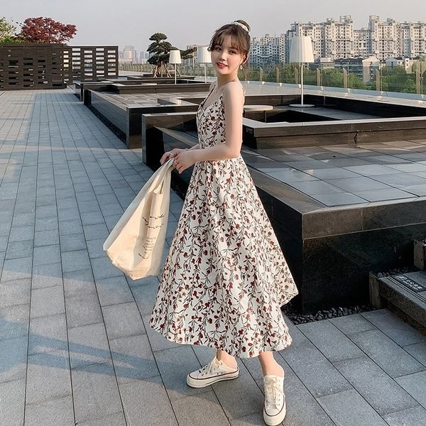 

nqrze 2020 korean new skirt suspender women's fashion a suspender floral dress line summer style fashionable medium-length women's, Black;gray