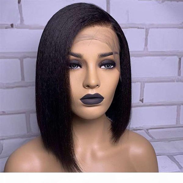 

preplucked light yaki full lace wig with baby hair black women burmese bob lace front wigs 100 human hair wigs for aferican americans, Black;brown