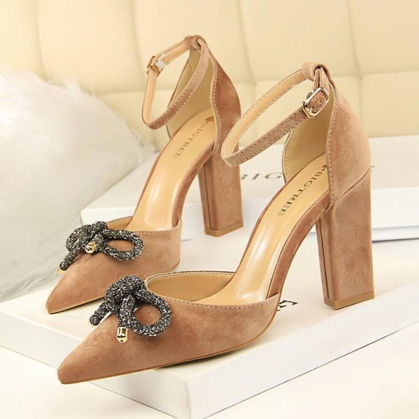 

dress shoes women pumps fashion crystal bowknot pointed toe designers ladies party summer elegant block high heels woman sandals, Black