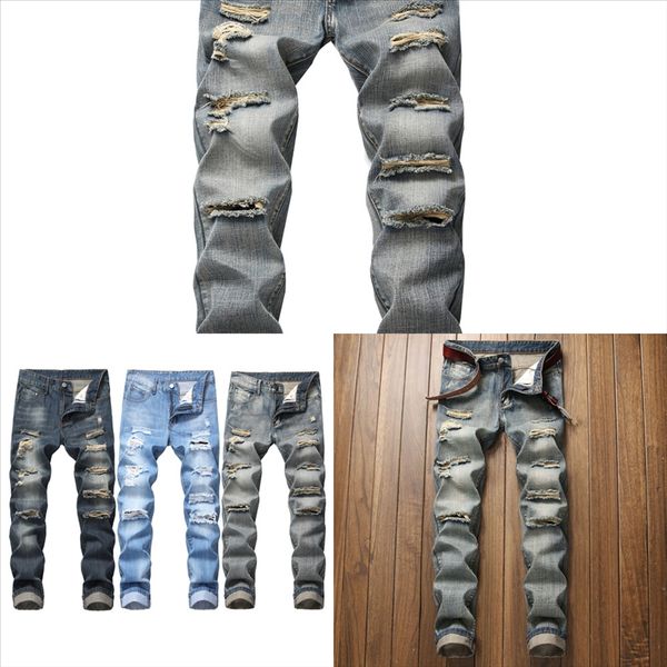 

3eshz retro hole fashion men jeans mens elastic slim jeans biker straight male denim casual hombre pants vaqueros cotton floral jeans man, Black