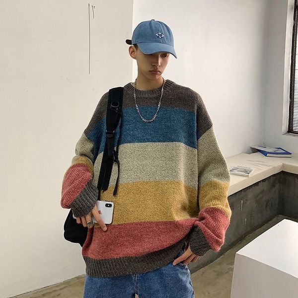 

men's sweaters neploha winter striped o-neck sweater woman casual soft warm korean streetwear oversize pullovers clothing, White;black