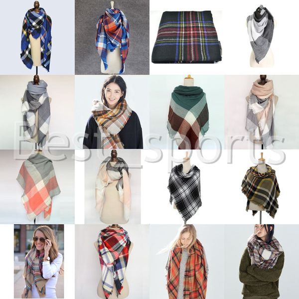 

38 colors women plaid scarves grid tassel shawl 140*140cm winter neckerchief lattice square blanket scarf cyz2853, Blue;gray