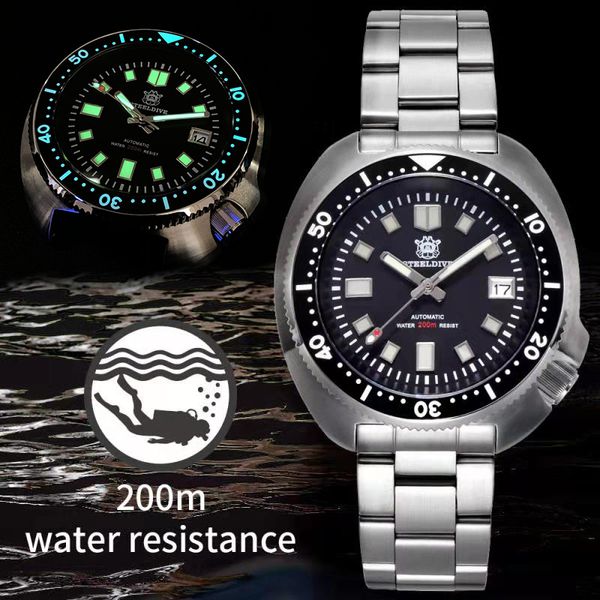 

abalone dive watch 200m waterproof automatic watch men sapphire crystal stainless steel nh35 automatic mechanical men's watch t200311, Slivery;brown