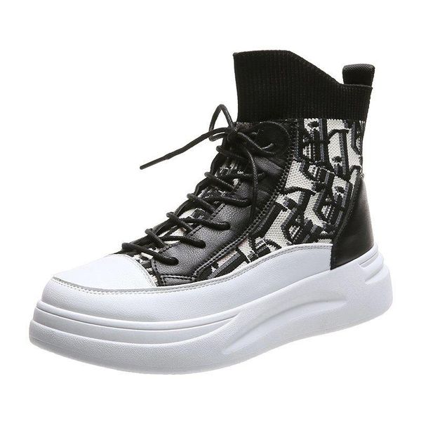 

printed knitting motorcycle boots ankle for woman chunky shoes platform women sneakers designer ladies footwear tennis shoes, Black