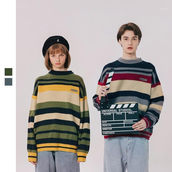 

new autumn and winter retro ins striped pullover long sleeve crew neck casual women and men couple youth slim fit knit sweater1, White;black