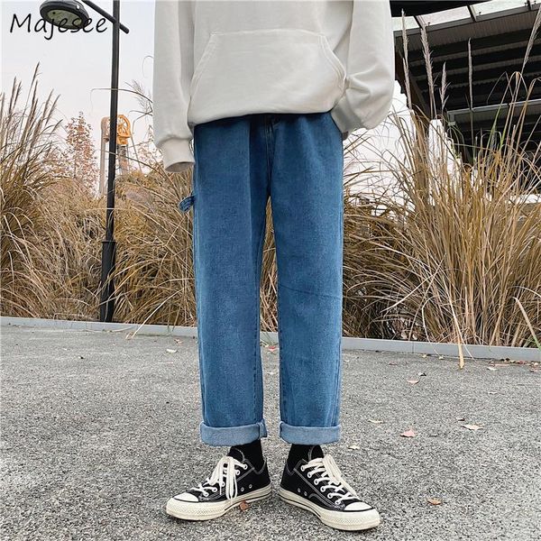 

men's jeans men blue sagging denim trousers baggy korean-style ulzzang teens all-match vintage wide-leg casual male outwears stylish