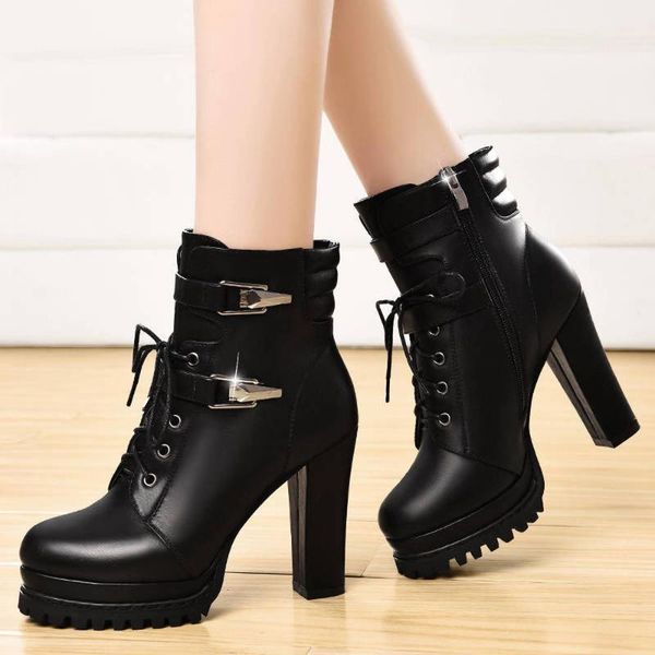 

boots european style 2021 winter women's thick with short female sense super high heel ladies ankle1, Black