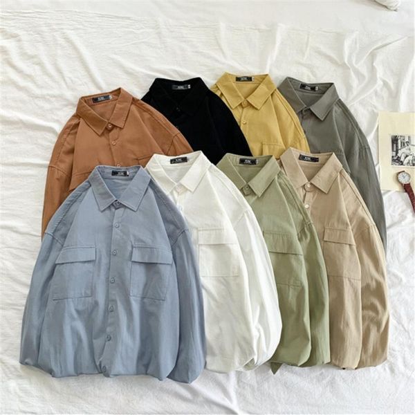 

spring summer men's shirts fashionable solid color slim fits long sleeve blouses male casual outwear clothing streetwear 1, White;black