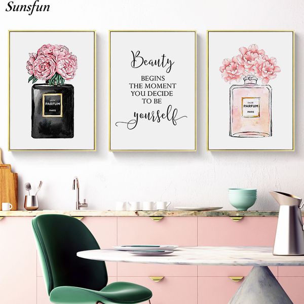 

fashion flower perfume art poster inspirational text canvas print wall painting beauty salon girl room decor creative picture q1218