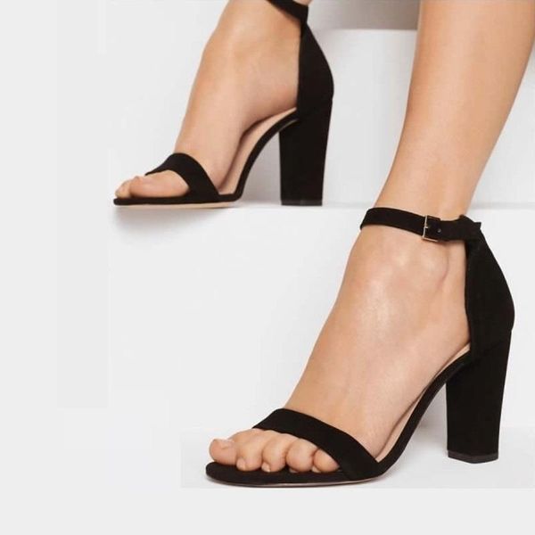 

sandals loslandifen women open toe ankle straps high heels summer thick heel pumps dress wedding shoes plus size, Black