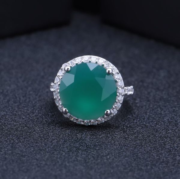 

gemstone gem's ballet 4.79ct natural green ring agate 925 sterling silver vintage halo cocktail rings for women fine jew, Golden;silver