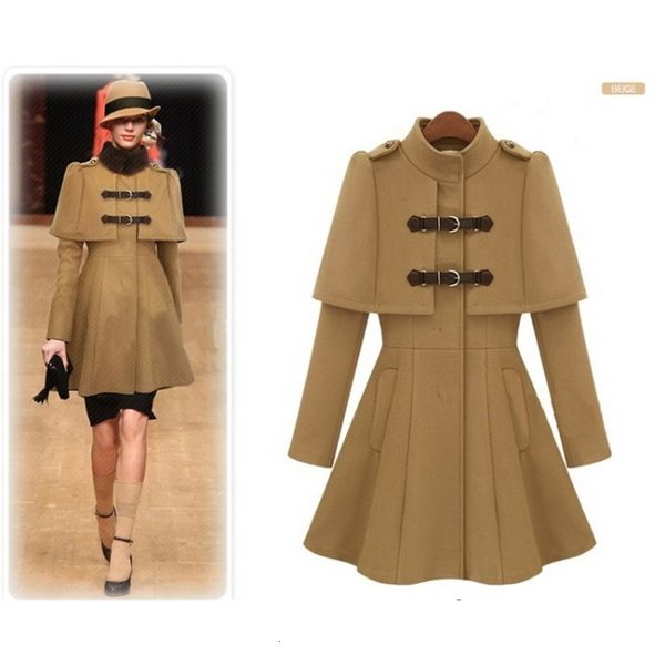 

boutique lady cape coat camel color inverness style greatcoats wool cashmere overcoat inverness coat jacket cape coat, Black