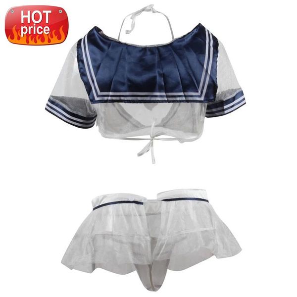 

sailor student mesh transparent bikini school uniform schoolgirl bikini set sexually underwear women japanese lingerie #qw70, Black;white