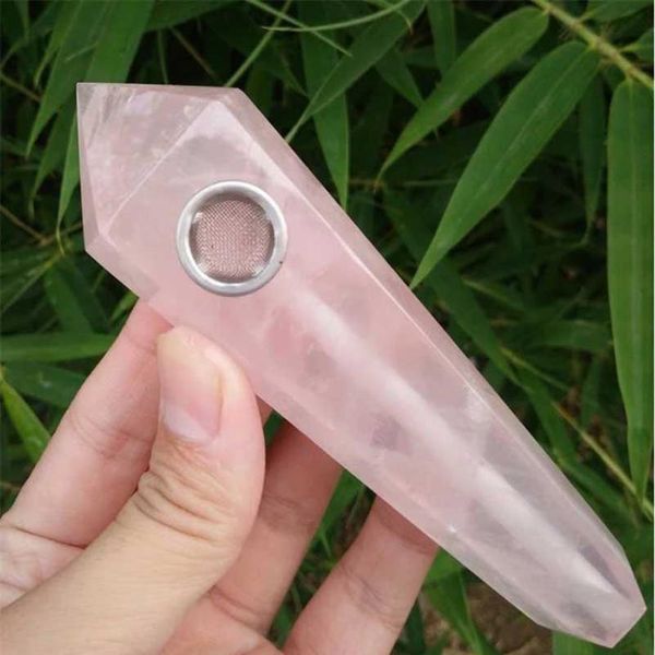

1 natural pink rose quartz crystal smoking pipes cigarette pipe 1 jlllge, Black