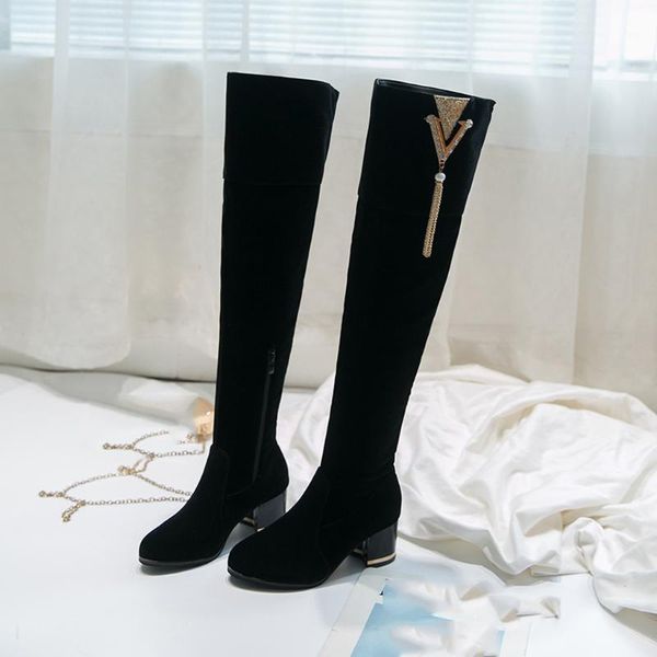 

women ladies retro over-the-knee suede long boots black increased wedges shoes woman elegant tube knight boots chaussures femme1