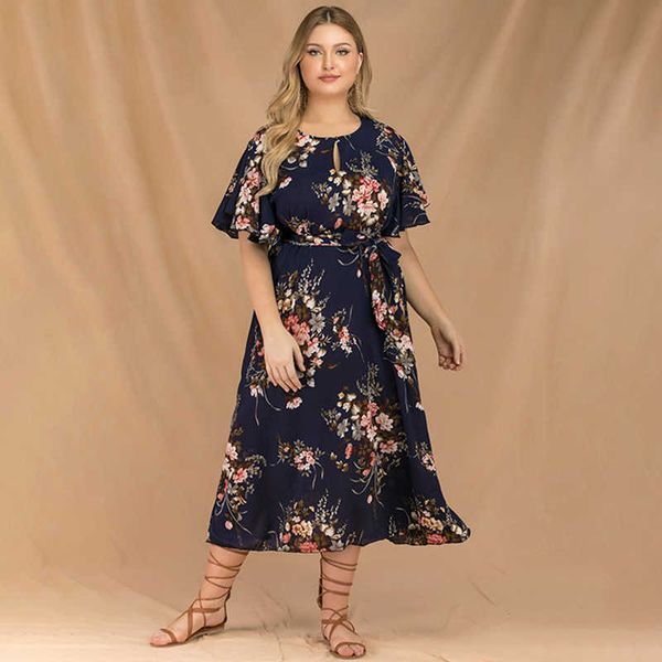 

dress women casual fashion summer o neck ruffles short sleeve floral print boho dress plus size ladies tunic beach dresses