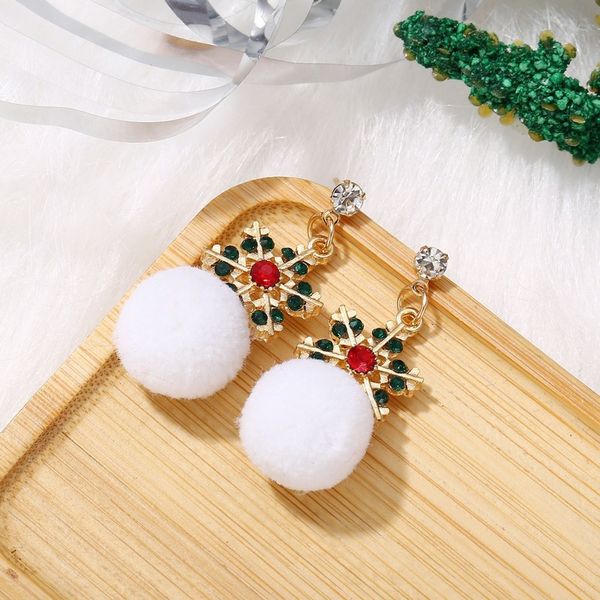 

european and american christmas ear jewelry creative inlaid snowflake earrings exquisite christmas gifts plush snowball earrings, Silver