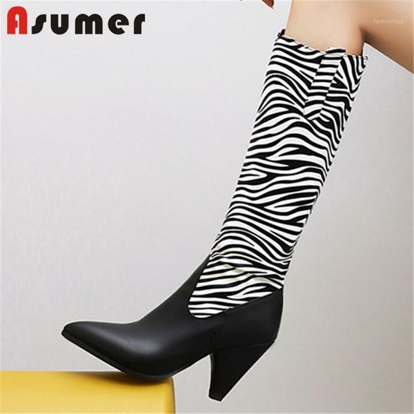 

boots asumer 2021 big size 34-48 est knee high women pointed toe zebra pattern leopard autumn winter long woman1, Black