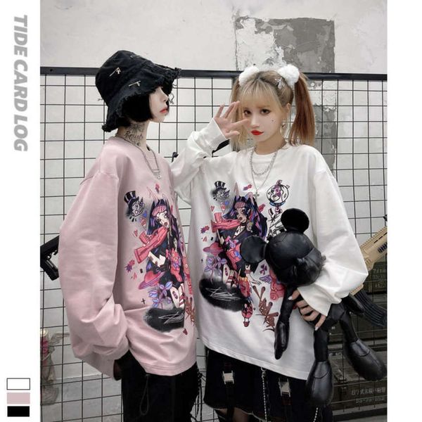 

spring and summer new round neck pullover long sleeve loose sweater animation cartoon printing two-dimensional trend, Black