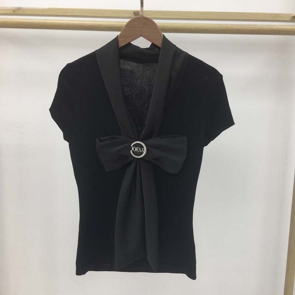 

2020 лета топ бабочка бабочка новый zhuoya чисто черный шелк bowknot пригонки универсального лед шелк трикотажного тонкий темперамент верхни, White;black