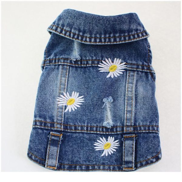 Vecchio Jean Vestiti per cani di piccola taglia Giacca per cani da cucciolo Gilet Cappotto da animale domestico da cowboy Foro Abbigliamento ricamato margherita per piccoli301x