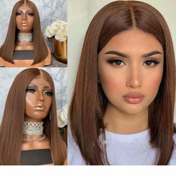 

silky straight golden brown hair 13x6 deep part lace front 180density full lace human hair wigs for women 360 lace frontal bob wigs, Black