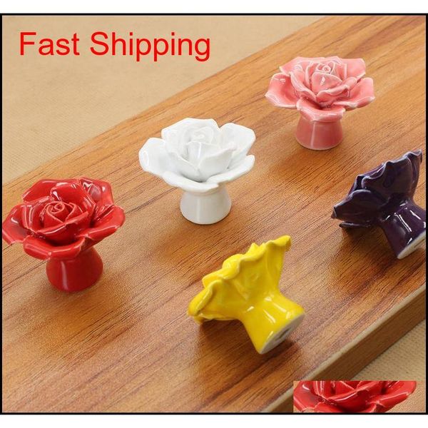 

ceramic rose cabinet knob drawer dresser kids furniture pull handle simple and modern des qylpym toys2010
