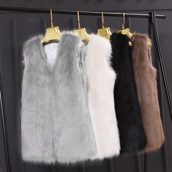 

women hairy faux fur waistcoat slim-fit vest jackets 2020 winter new fashion sleeveless coat casual white black gray outerwear