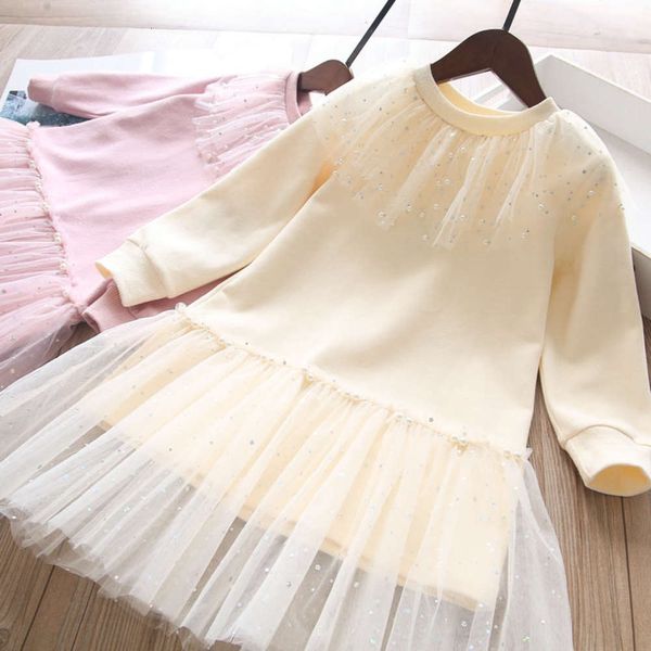 

6901# 2-color 24348 girls' spring ~ pearl stitching yarn swing round neck drs 126, Red;yellow